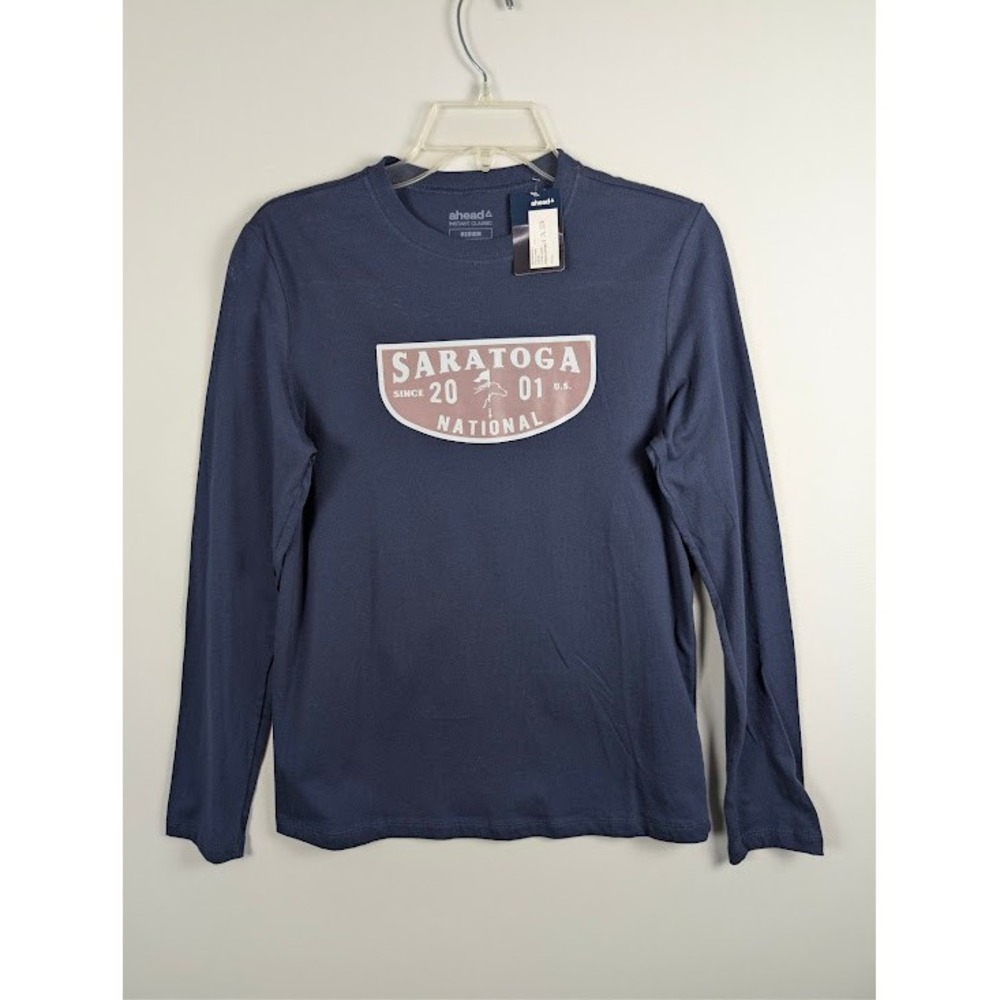 Ahead Saratoga National Golf Club Long Sleeve T-Shirt Womens M Navy Blue NEW